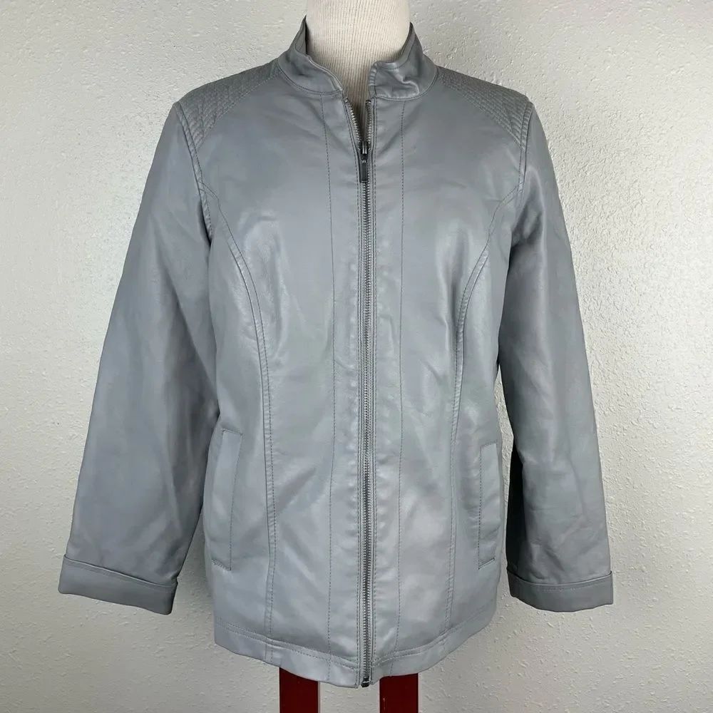 Christopher Banks Faux Leather Gray Full Zip Jacket Size M EUC